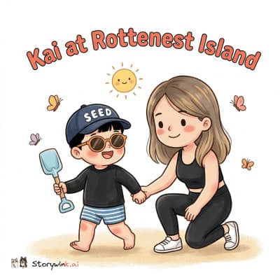 A personalized storybook about Kai exploring Rottenest Island with quokkas